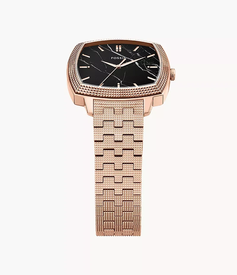 Nick Jonas x Fossil Machine Luxe Marble Three-Hand Rose Gold-Tone Stainless Steel Watch