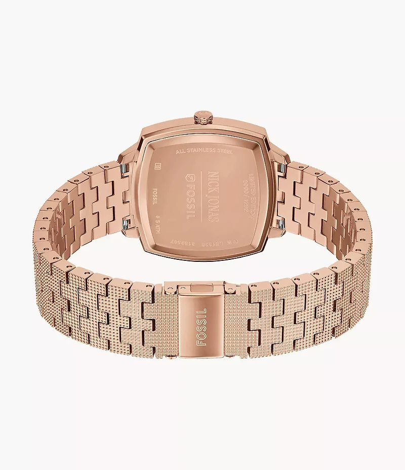Nick Jonas x Fossil Machine Luxe Marble Three-Hand Rose Gold-Tone Stainless Steel Watch