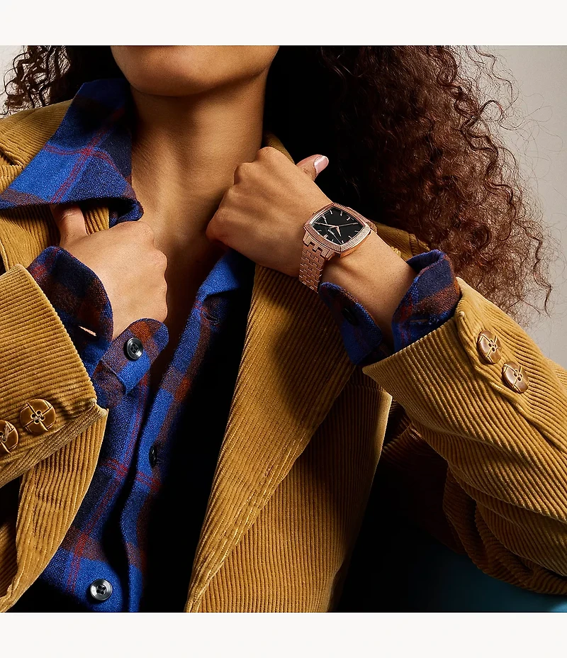 Nick Jonas x Fossil Machine Luxe Marble Three-Hand Rose Gold-Tone Stainless Steel Watch