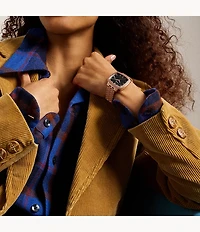 Nick Jonas x Fossil Machine Luxe Marble Three-Hand Rose Gold-Tone Stainless Steel Watch