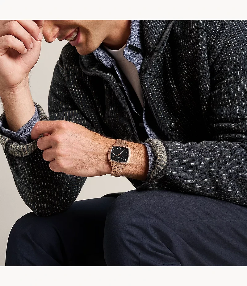 Nick Jonas x Fossil Machine Luxe Marble Three-Hand Rose Gold-Tone Stainless Steel Watch