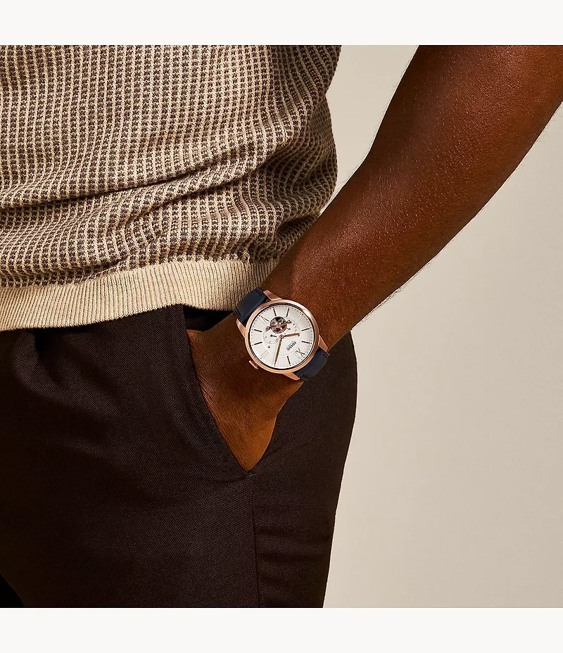 Townsman Automatic Navy Leather Watch