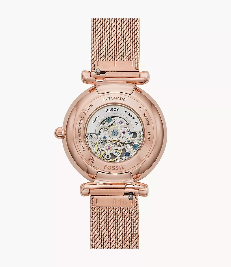 Carlie Automatic Rose Gold-Tone Stainless Steel Mesh Watch
