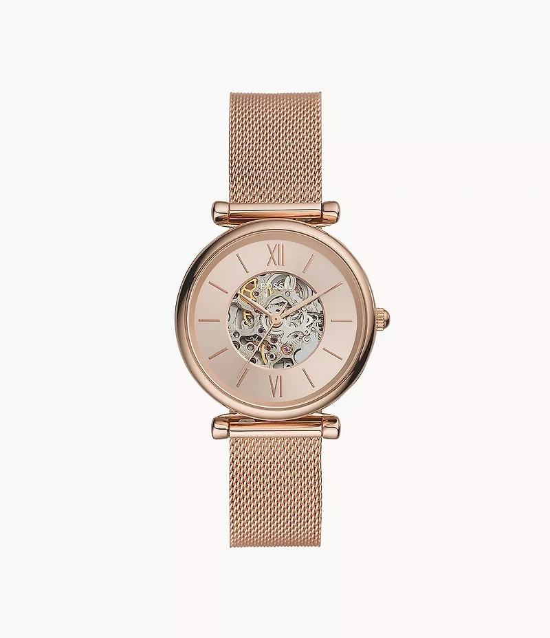 Carlie Automatic Rose Gold-Tone Stainless Steel Mesh Watch