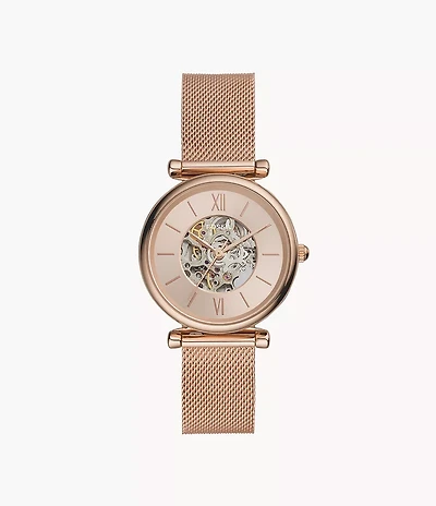 Carlie Automatic Rose Gold-Tone Stainless Steel Mesh Watch