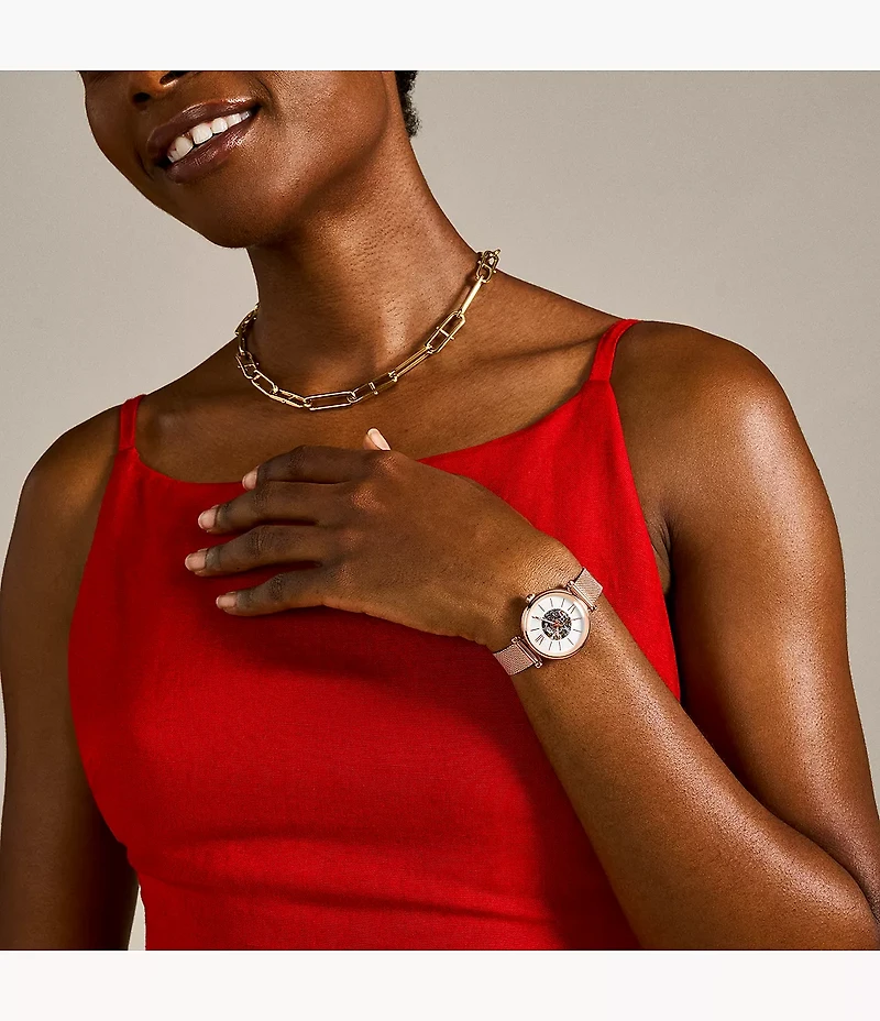 Carlie Mini Automatic Rose Gold-Tone Stainless Steel Mesh Watch