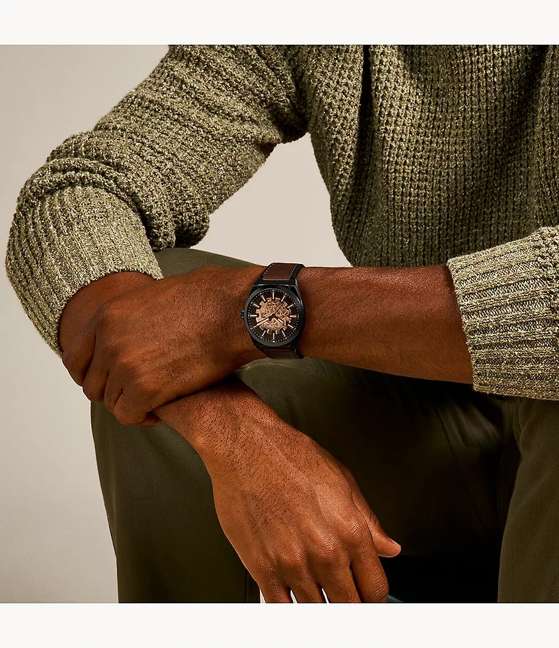 Everett Automatic Dark Brown LiteHide™ Leather Watch