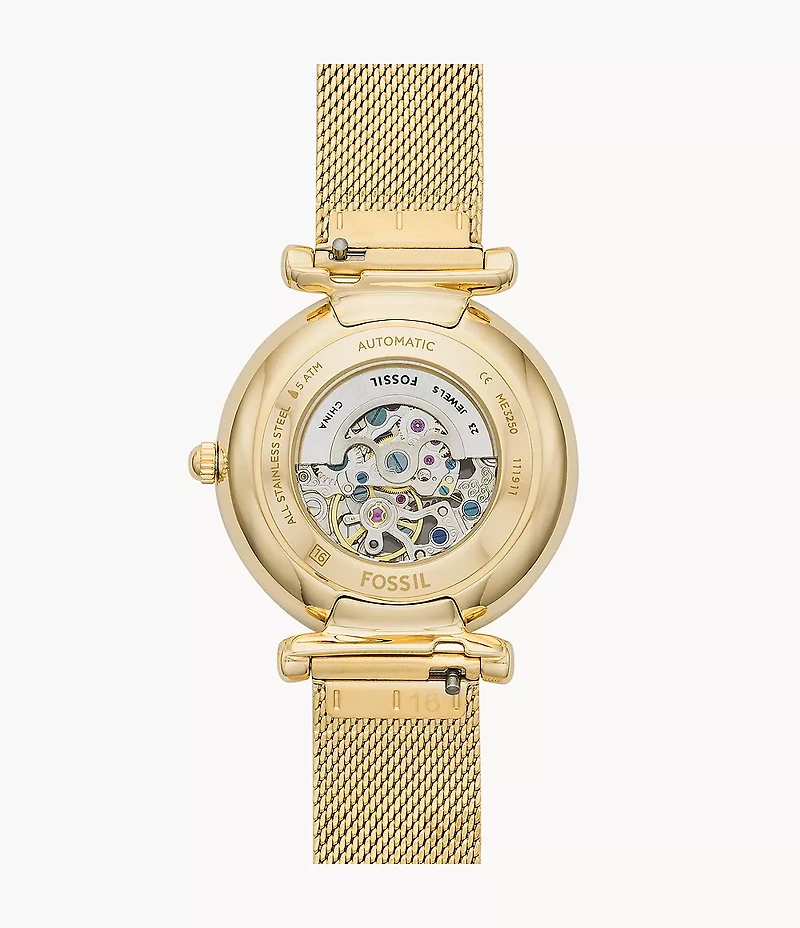 Carlie 35mm Automatic Gold-Tone Stainless Steel Mesh Watch