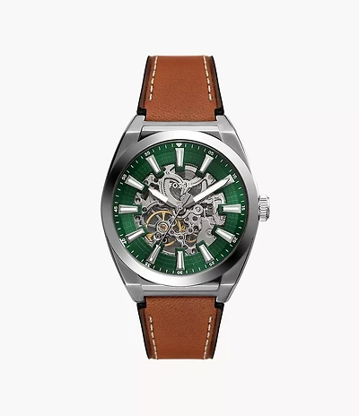 Everett 42mm Automatic Brown Leather Watch