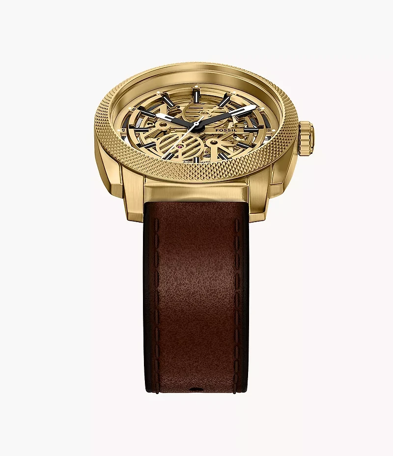 Machine Automatic Brown Leather Watch