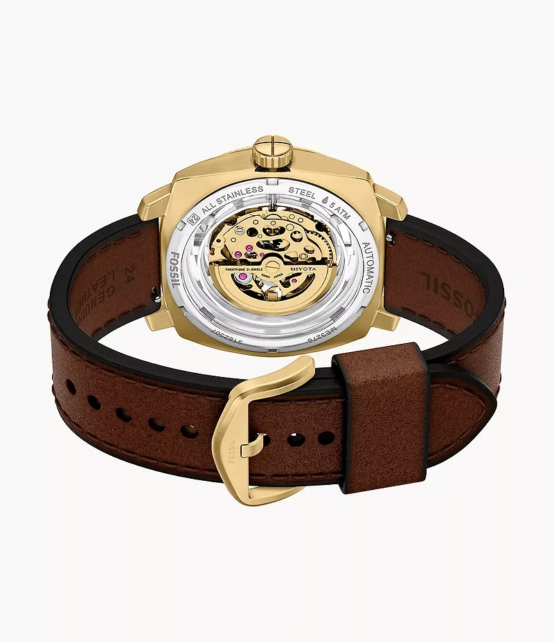 Machine Automatic Brown Leather Watch