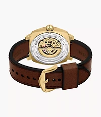 Machine Automatic Brown Leather Watch