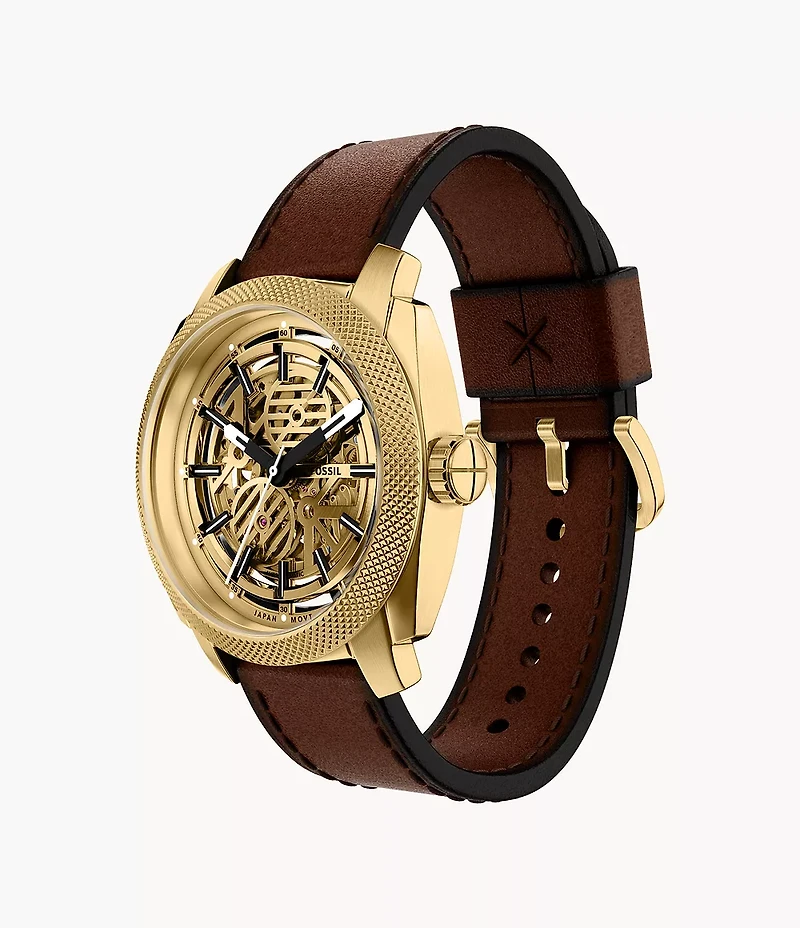 Machine Automatic Brown Leather Watch