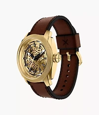 Machine Automatic Brown Leather Watch