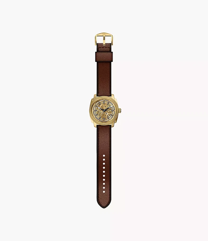 Machine Automatic Brown Leather Watch