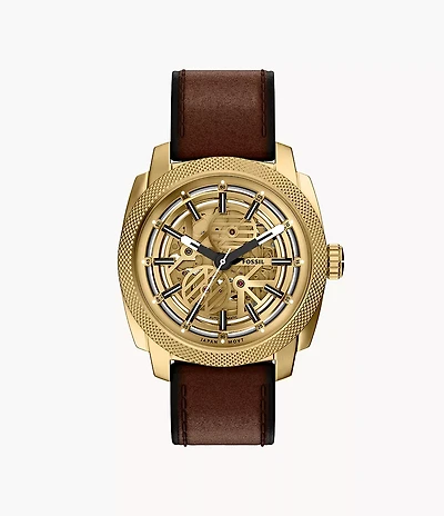 Machine Automatic Brown Leather Watch