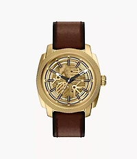 Machine Automatic Brown Leather Watch