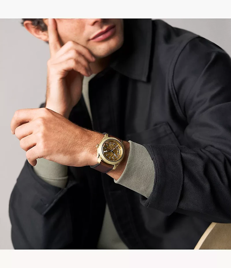 Machine Automatic Brown Leather Watch