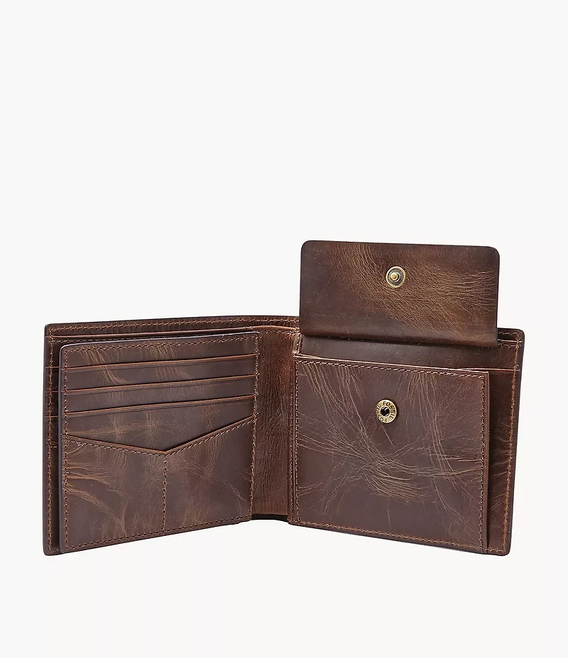 Derrick Leather RFID Large Coin Pocket Bifold Wallet