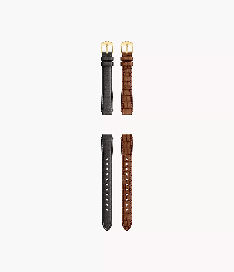12mm Black And Brown Leather Raquel Strap Set