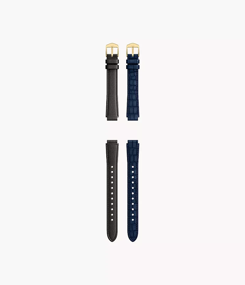 14mm Black and Blue Leather Strap Set