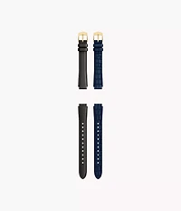 14mm Black and Blue Leather Strap Set