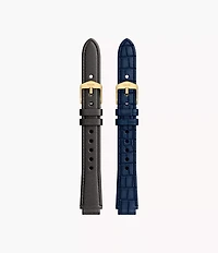 14mm Black and Blue Leather Strap Set
