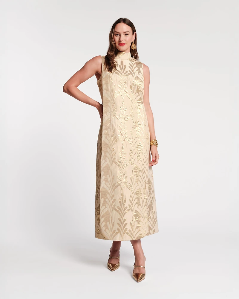 Carlyle Maxi Dress Royal Palm Jacquard Gold