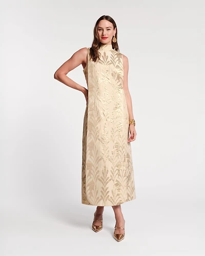 Carlyle Maxi Dress Royal Palm Jacquard Gold