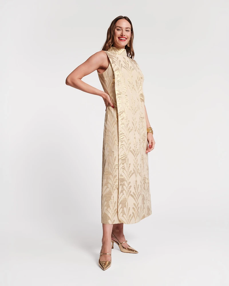 Carlyle Maxi Dress Royal Palm Jacquard Gold