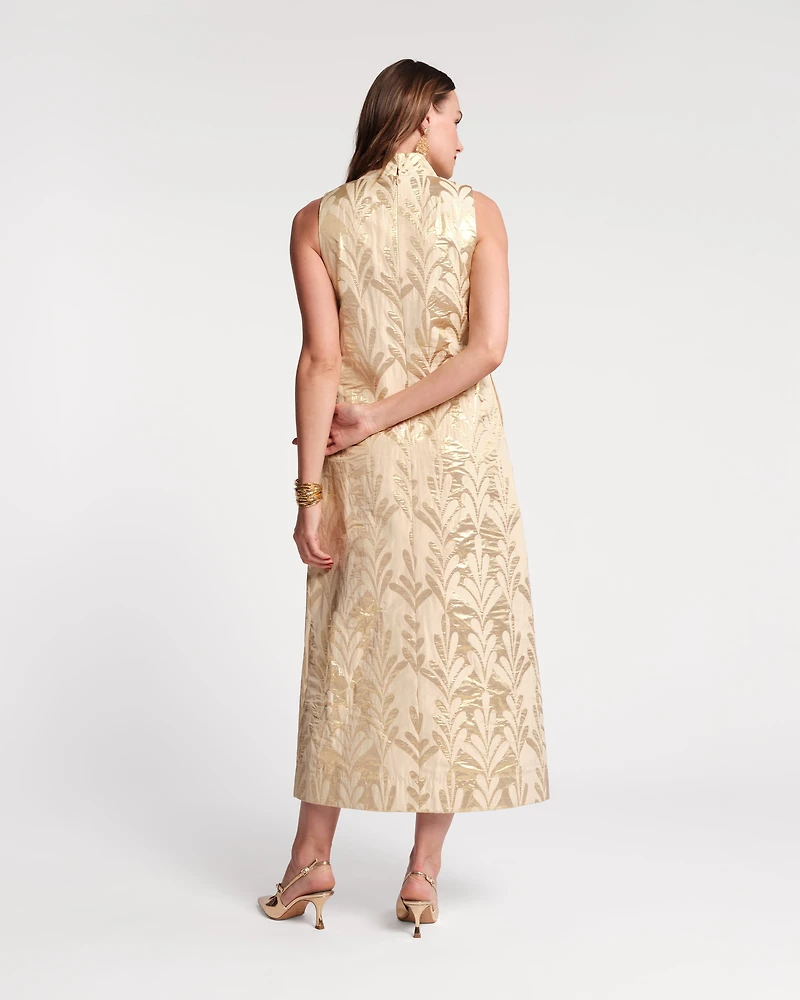 Carlyle Maxi Dress Royal Palm Jacquard Gold