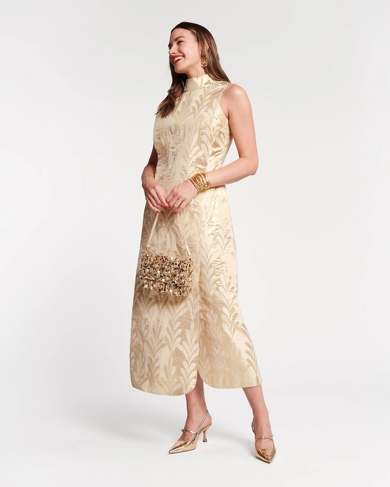 Carlyle Maxi Dress Royal Palm Jacquard Gold