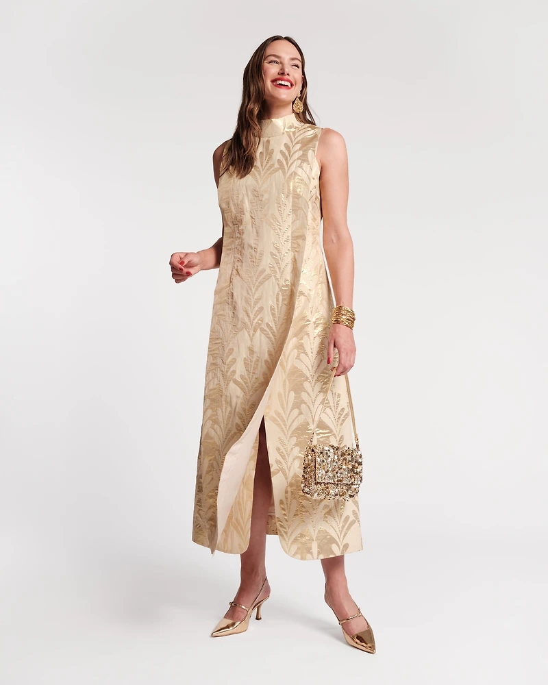 Carlyle Maxi Dress Royal Palm Jacquard Gold