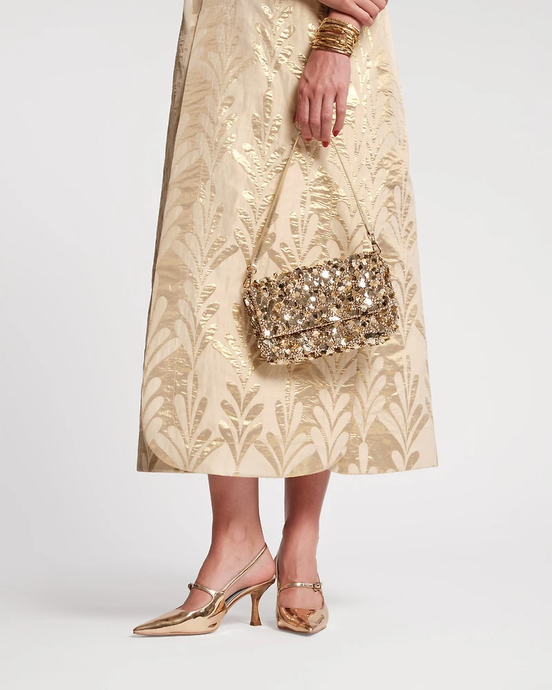 Carlyle Maxi Dress Royal Palm Jacquard Gold