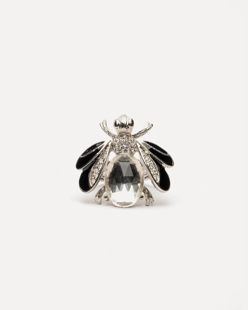 Bee Ring Black Silver