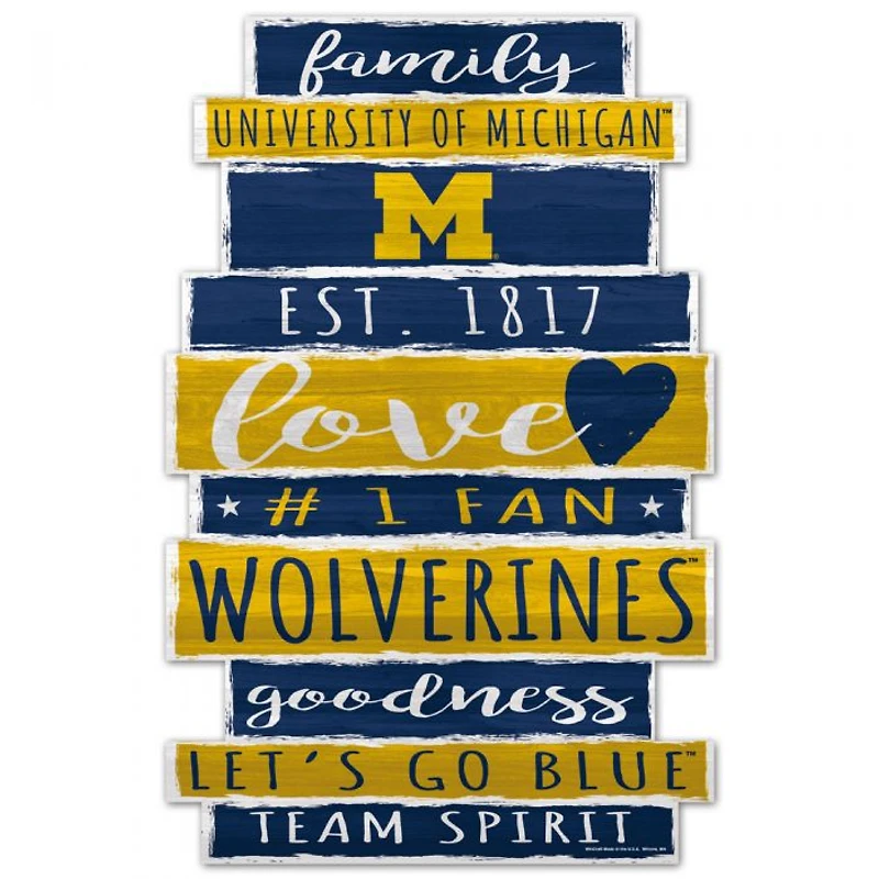 Michigan Wolverines Word Plank Wood Sign 11" x 17" 1/4" Thick