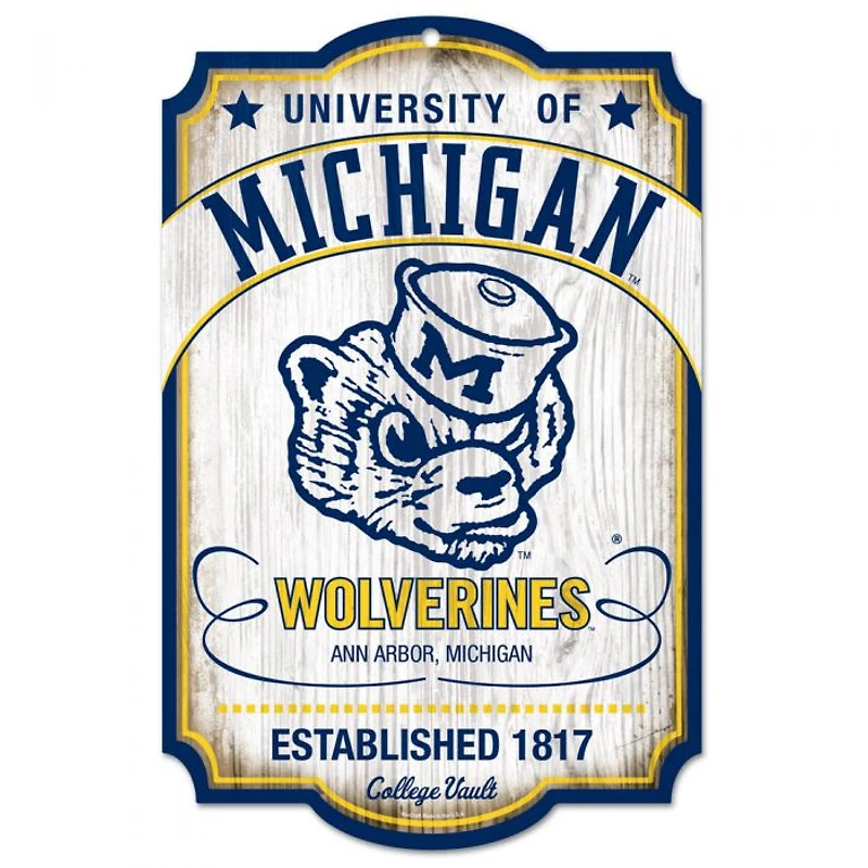 Michigan Wolverines College Vault Collection Wood Sign 11" x 17" 1/4" Thick