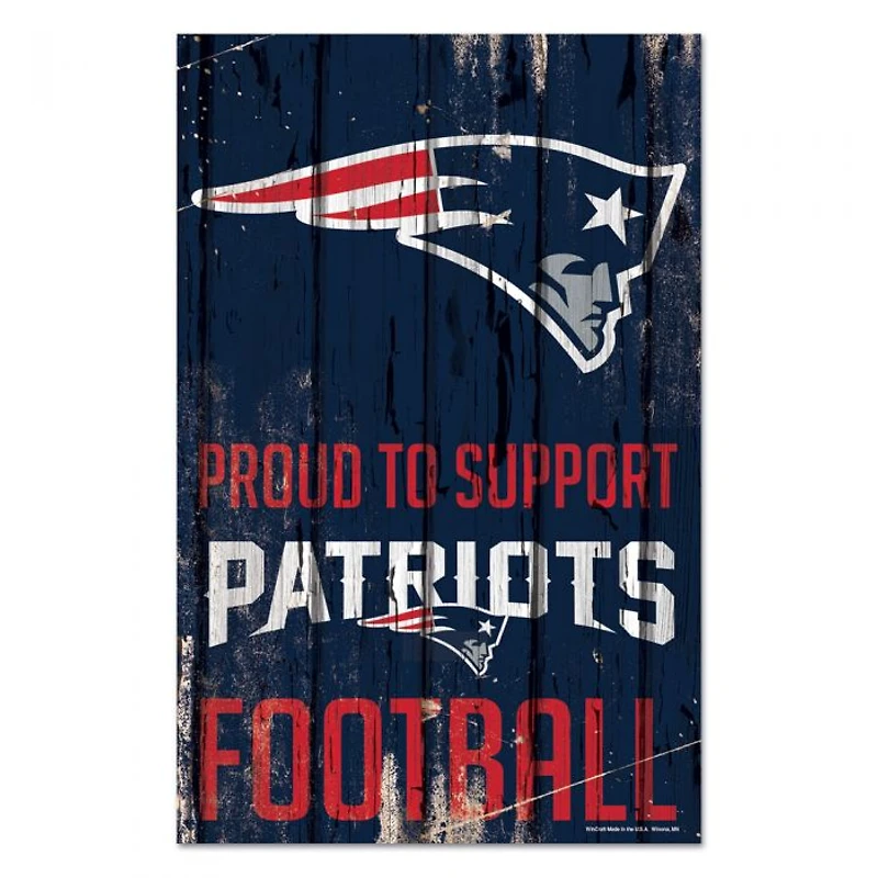 New England Patriots Proud Wood Sign 11" x 17" 1/4" Thick
