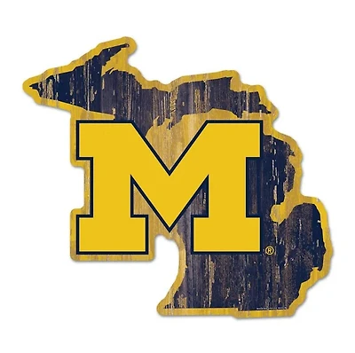 Michigan Wolverines State Shape Wood Sign 14" x 14" 1/4" Thick