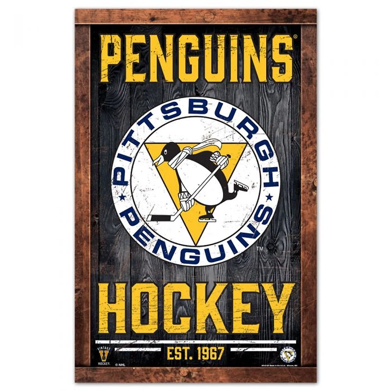 Pittsburgh Penguins Frame Wood Sign 11" x 17" 1/4" Thick