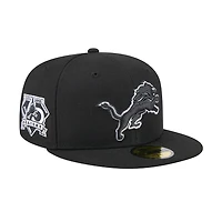 Detroit Lions Black on with White Outline and Patch Evergreen 59Fifty