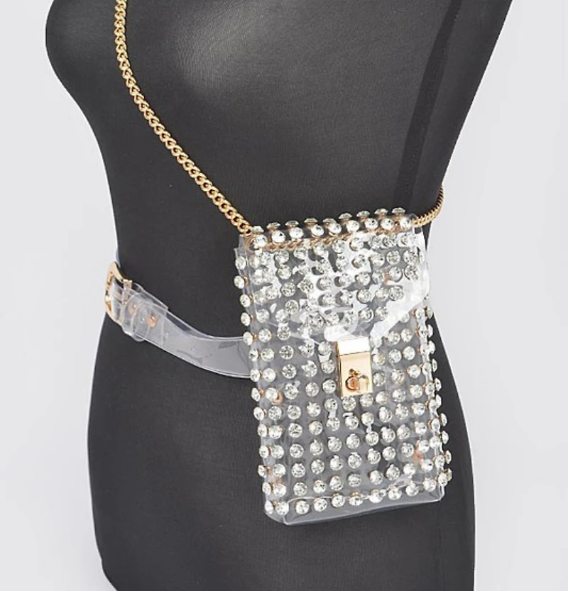 Hd  rhinstone clear crossbody/belt  bag