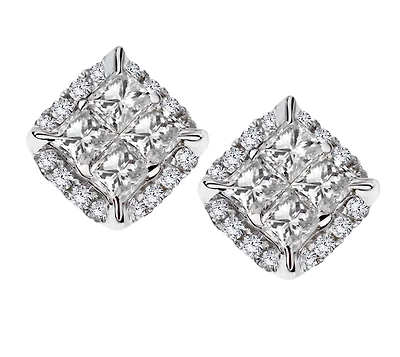 1.00 Carat of Diamonds "Princess" Halo Earrings, 14kt White Gold.....................NOW