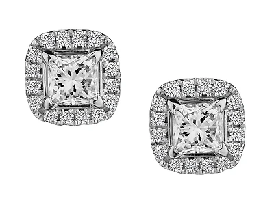 53 Carat of Canadian Diamonds Princess Cut Halo Earrings