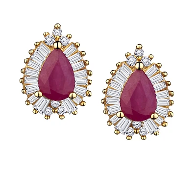 Ruby & .33 Carat of Diamonds Halo Earrings, 14kt Yellow Gold.....................NOW