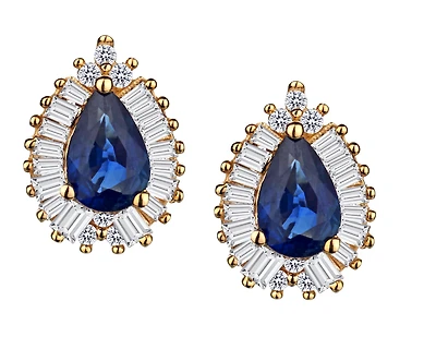 Blue Sapphire & .33 Carat of Diamonds Halo Earrings, 14kt Yellow Gold.....................NOW
