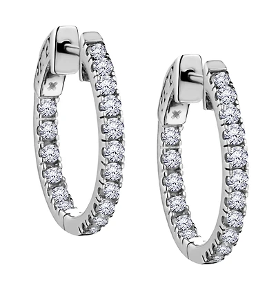 1.00 Carat of Diamonds Hoop "Inside Outside" Earrings, 10kt White Gold......................NOW
