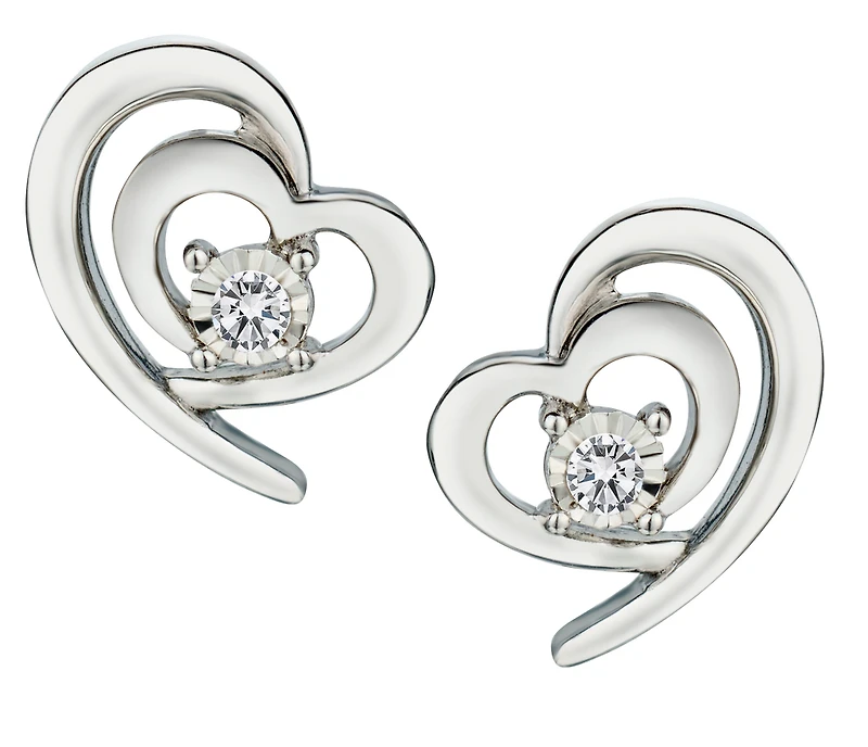 .06 Carat of Lab Grown Diamonds "Double Hearts" Earrings, Silver.....................NOW