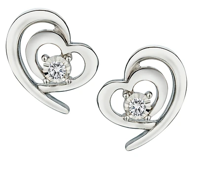 .06 Carat of Lab Grown Diamonds "Double Hearts" Earrings, Silver.....................NOW