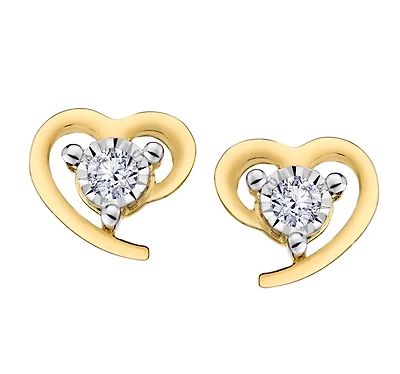 .09 Carat of Lab Grown Diamonds Heart Earrings, 10kt Yellow Gold.....................NOW